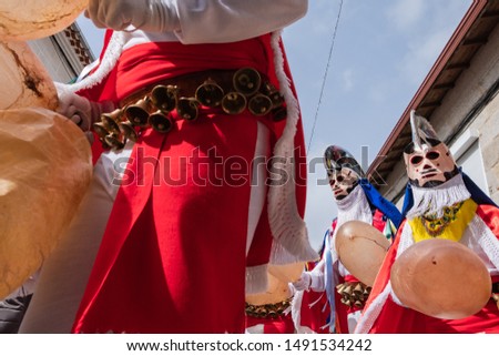 Xinzo de Limia, Spain -03/03/2019 Pantalla the traditional carnival mask. One of the most popular carnivals in Galicia, Entroido de Xinzo de Limia. Royalty-Free Stock Photo #1491534242