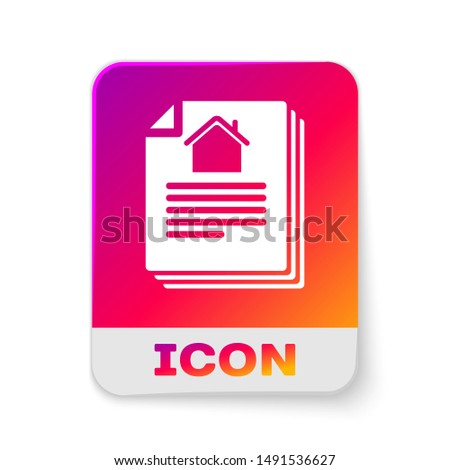 White House contract icon isolated on white background. Contract creation service, document formation, application form composition. Rectangle color button. Vector Illustration