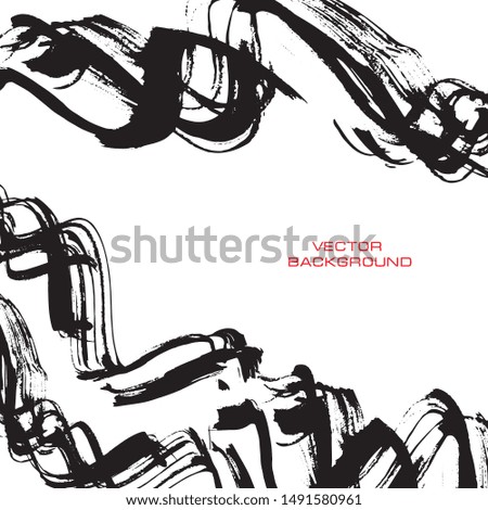 Black ink brush stroke on white background. Japanese style. Vector illustration of grunge wave stains. Banner, card, web and print design