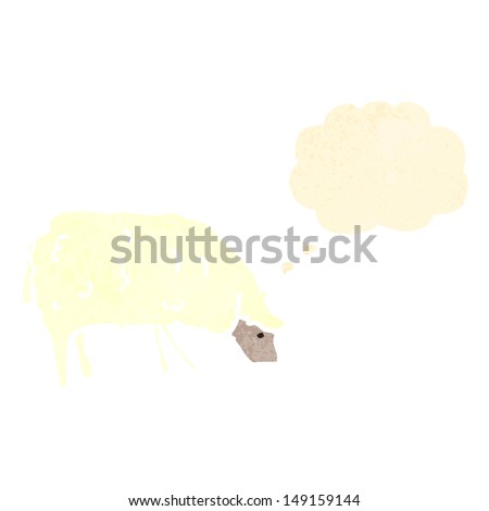 retro cartoon sheep with thought bubble
