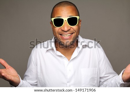 happy man in front of the camera