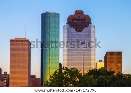 View on downtown Houston in late afternoon with skyscraper