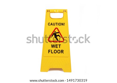 Yellow wet floor sign isolated  on white  - cleaning service  safety sign 