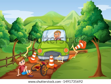 Scene with car accident in the countryside illustration