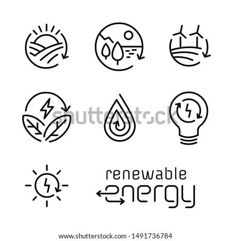 Renewable energy line icon logo set. Royalty-Free Stock Photo #1491736784