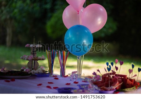Isolated balloons with party table Royalty-Free Stock Photo #1491753620
