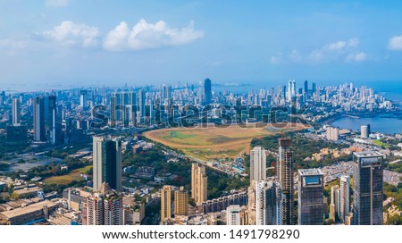 Mumbai cityscape with Mahalaxmi Racecourse in the centre Royalty-Free Stock Photo #1491798290