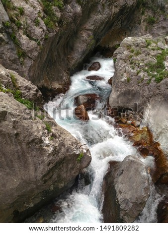 stunning views of the rapid flow of clear cold water canyon Sapadere in Turkey.
