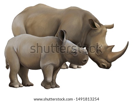 cartoon scene with rhinoceros safari animal illustration for children