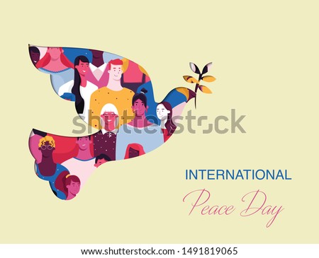 Happy Peace Day. Peace Day Greeting Card with Dove/Pigeon and Calligraphy Writing Royalty-Free Stock Photo #1491819065