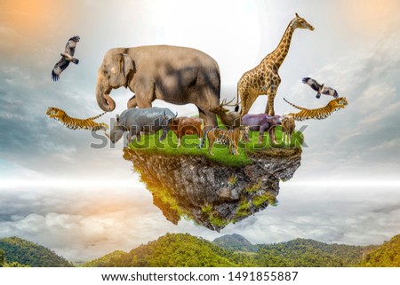 Wildlife Conservation Day Wild animals to the home. Or wildlife protection Royalty-Free Stock Photo #1491855887
