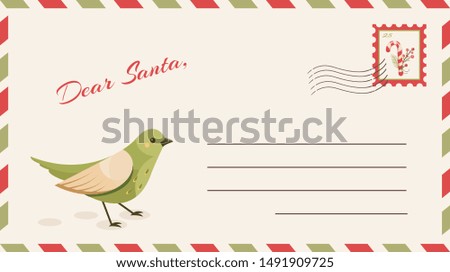 Dear Santa Claus Letter. Postcard with stamps and mark.