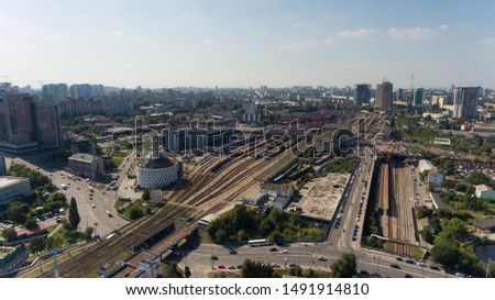 There is an aerial view of Kyiv railway station