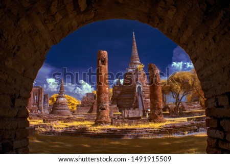 temple and old temple infrared picture Thailand