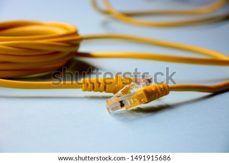 concept network internet cable on blue background close up