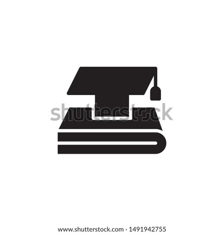 flat black glyph graduation cap with book icon. Logo element illustration. university design. vector eps 10 . academic educate concept. Can be used in web and mobile . 