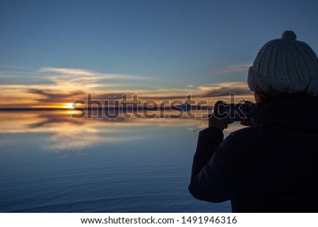Enjoying the sunset in Uyuni's salt flat