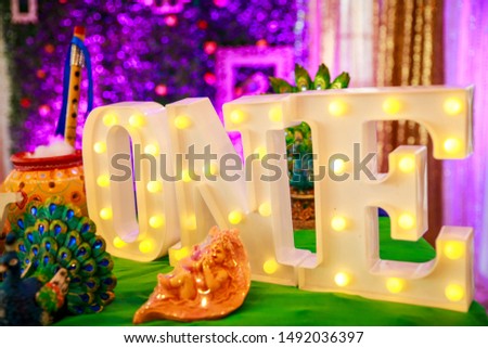 First Birthday Decoration Ideas. number ONE word decoration  - Image