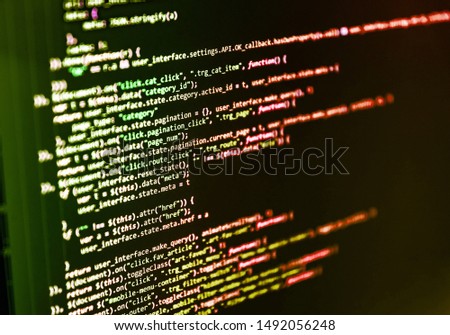 Website HTML Code on the Laptop Display Closeup Photo. Programming code abstract screen of software developer. Failure in the program, blue screen, programming. Business Corporate Word Search Puzzle