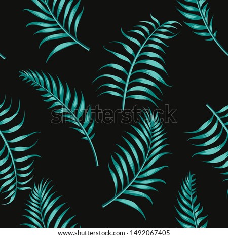Tosca vector palm leaves. Seamless design pattern on the black background