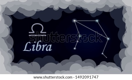 Libra - stars constellation on night sky zodiac sign vector illustration