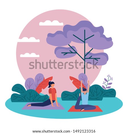 Girls doing yoga design, Positive mind fitness and exercise theme Vector illustration
