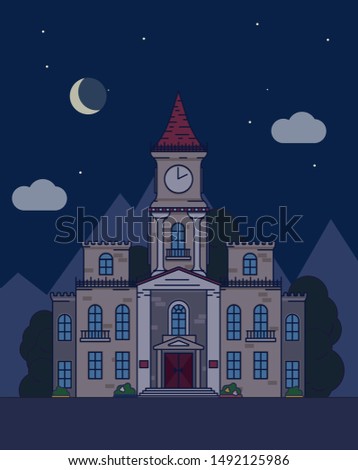 Vector illustration of an old house against the night sky