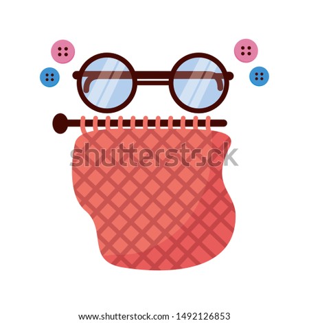 Glasses and garter stitch design, Grandparents old person avatar senior and adult theme Vector illustration