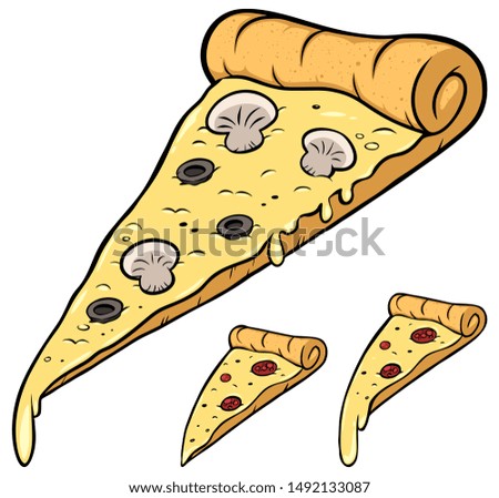 Set of 3 slices of pizza isolated on white background.