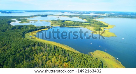 Aerial landscape from the drone- masuria lake district in Poland Royalty-Free Stock Photo #1492163402