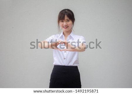 thai china adult beautiful girl White shirt  
 give heart