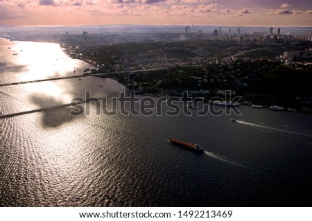 aerial view of Bosphorus İstanbul at sun set 