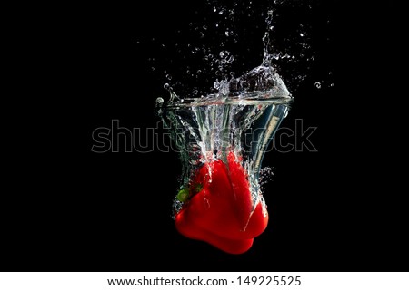 Red pepper splashing water