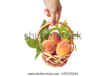 peaches in a basket isolated on white