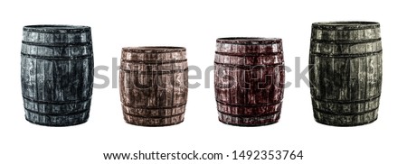 pattern oak barrel for winemaking gray and brown in tinted set on an isolated background