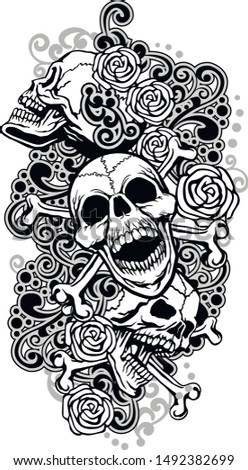 tattoo sleeve with skull and vintage pattern