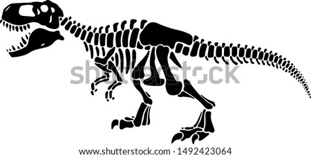 T rex dinosaur skeleton negative space silhouette illustration. Prehistoric creature bones isolated monochrome clipart. Dangerous ancient predator, tyrannosaurus fossil design element Royalty-Free Stock Photo #1492423064