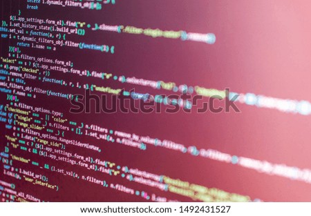 Website HTML Code on the Laptop Display Closeup Photo. Business Corporate Word Search Puzzle. Failure in the program, blue screen, programming. Programming code abstract screen of software developer