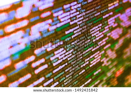 Coding programmer abstract background. Developing programming and coding technologies. Web abstract programming and created virus on laptop screen