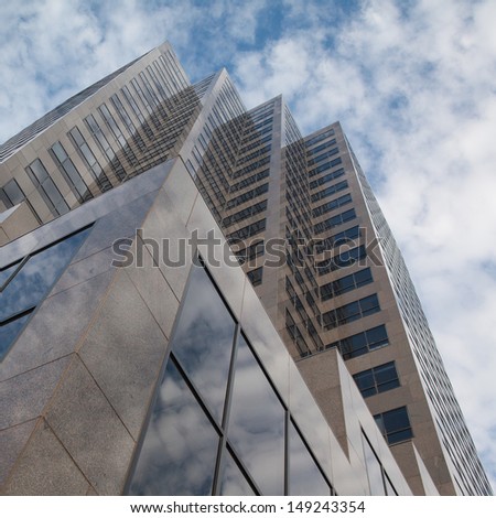 Detail of futuristic skyscraper in Denver in USA