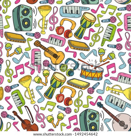 Music - doodles collection. Vector. musical instruments. seamless