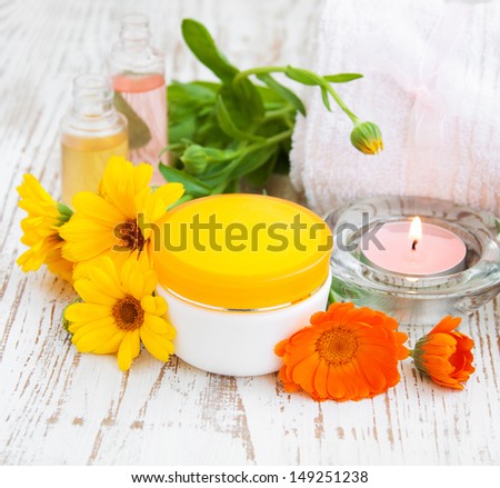 wellness products -  candle, calendula  and cream