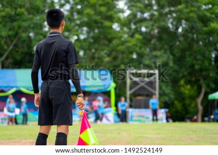 Blurred flag in hand of assistant referee soccer football 