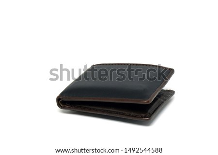 Object of Brown wallet and money inside isolated white background - Business concept