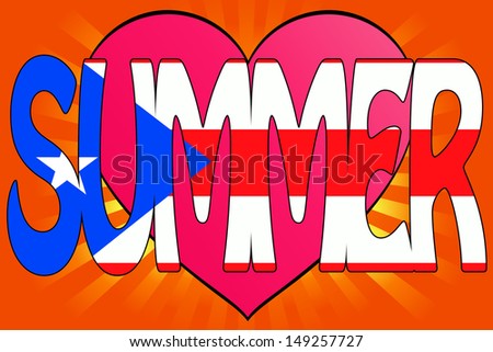 Illustration of Summer Love with the Flag of Puerto Rico