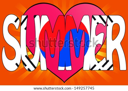 Illustration of Summer Love with the Flag of South Korea