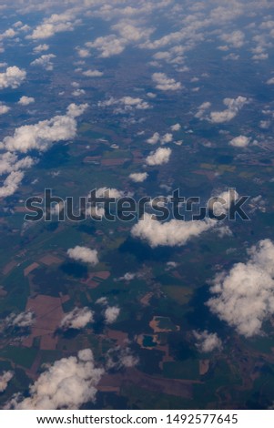Beautiful panoramic view from airplane, Germany, flying airplane.