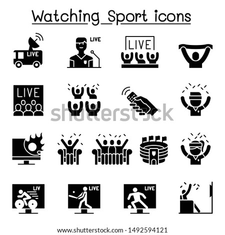 Watching sport on tv, sport broadcasting icon set