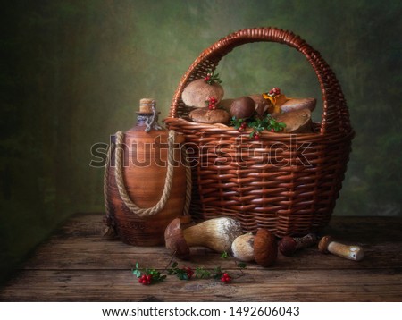 Still life with mushrooms in the basket