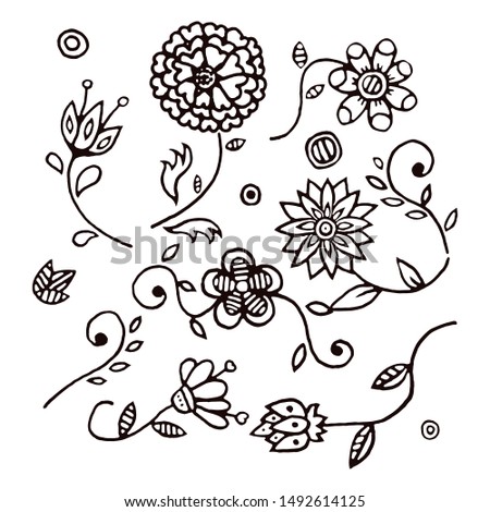 Set of hand-drawn flowers. Floral decor for covers, cards, stationery, invitations. Vector.